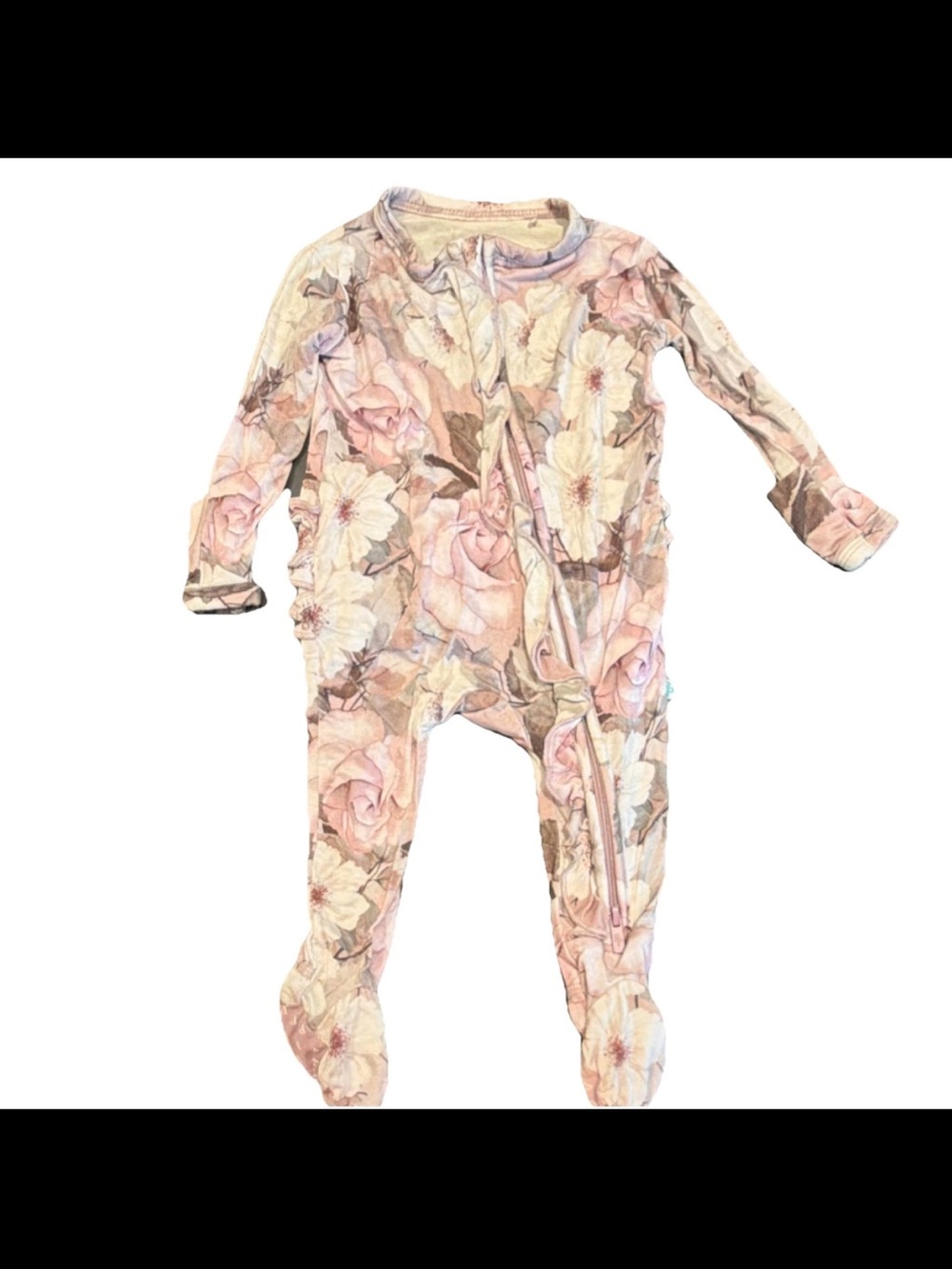 Posh Peanut Floral Zip-Front Baby One-Piece Pajamas - Pink & Cream